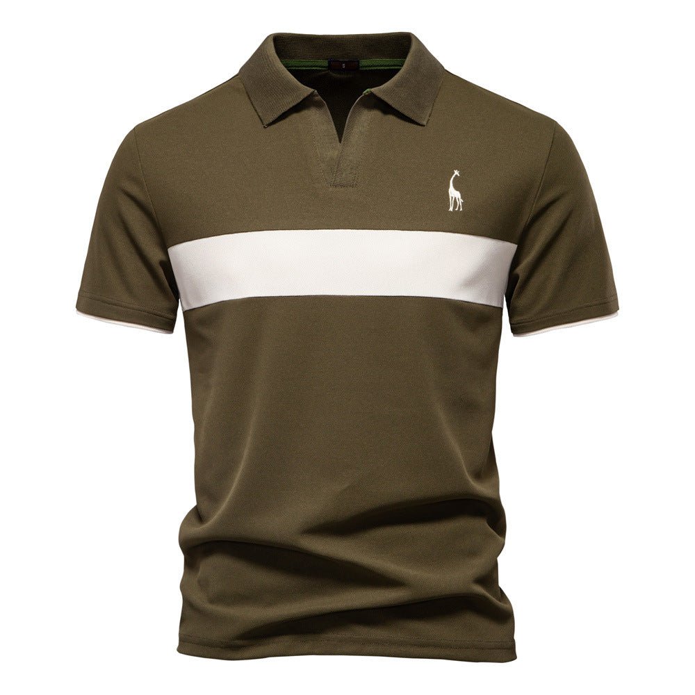 Men's Short Sleeve Polo Shirt with Striped Embroidery - Harren Cole