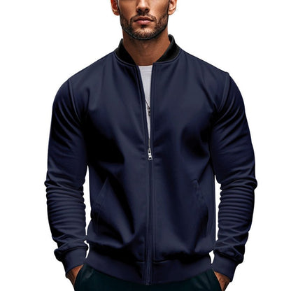 Men's Slim-Fit Sweat Bomber Jacket With Stand Collar - Harren Cole
