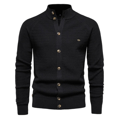 Men’s Stand - Up Collar Knit Cardigan Sweater - Harren Cole