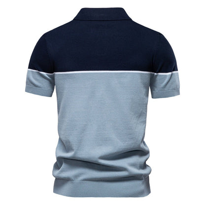 Men's Two - Tone V - Neck Polo Shirt with Ribbed Cuffs - Harren Cole