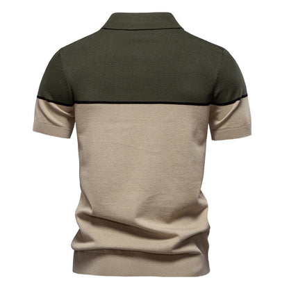 Men's Two - Tone V - Neck Polo Shirt with Ribbed Cuffs - Harren Cole