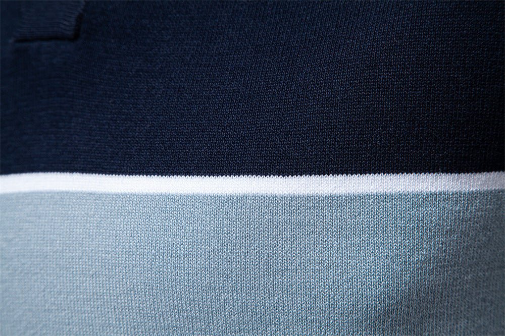 Men's Two - Tone V - Neck Polo Shirt with Ribbed Cuffs - Harren Cole