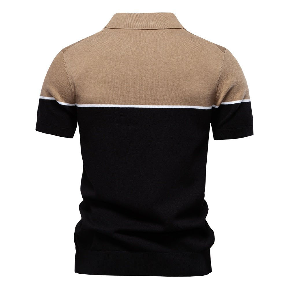 Men's Two - Tone V - Neck Polo Shirt with Ribbed Cuffs - Harren Cole