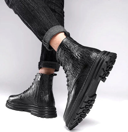 Men's Winter Boots with Crocodile Embossed Leather - Harren Cole