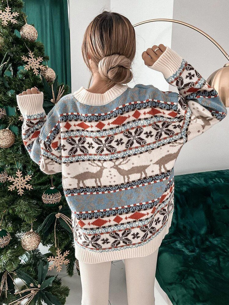 MerryPullover - Damen Vintage Print Sweater – Lässiger & Stilvoller Look - Livezo