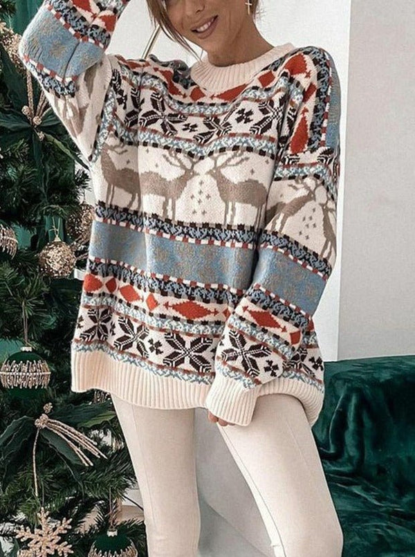 MerryPullover - Damen Vintage Print Sweater – Lässiger & Stilvoller Look - Livezo