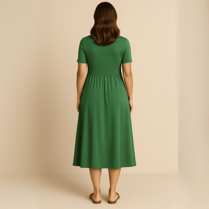 Midikleid mit V - Ausschnitt und fließender Silhouette - Livezo