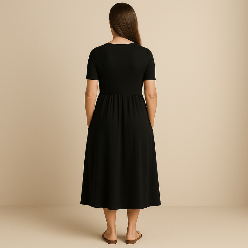 Midikleid mit V - Ausschnitt und fließender Silhouette - Livezo