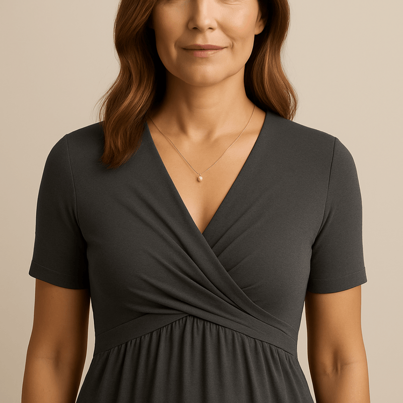 Midikleid mit V - Ausschnitt und fließender Silhouette - Livezo