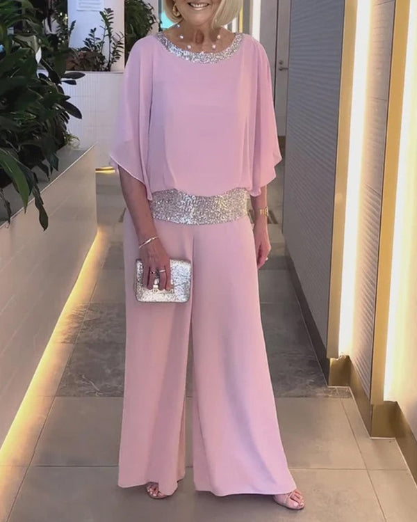 ✨ Paillettenbesetztes Farbblock Elegantes Zweiteiler - Set ✨ - Livezo