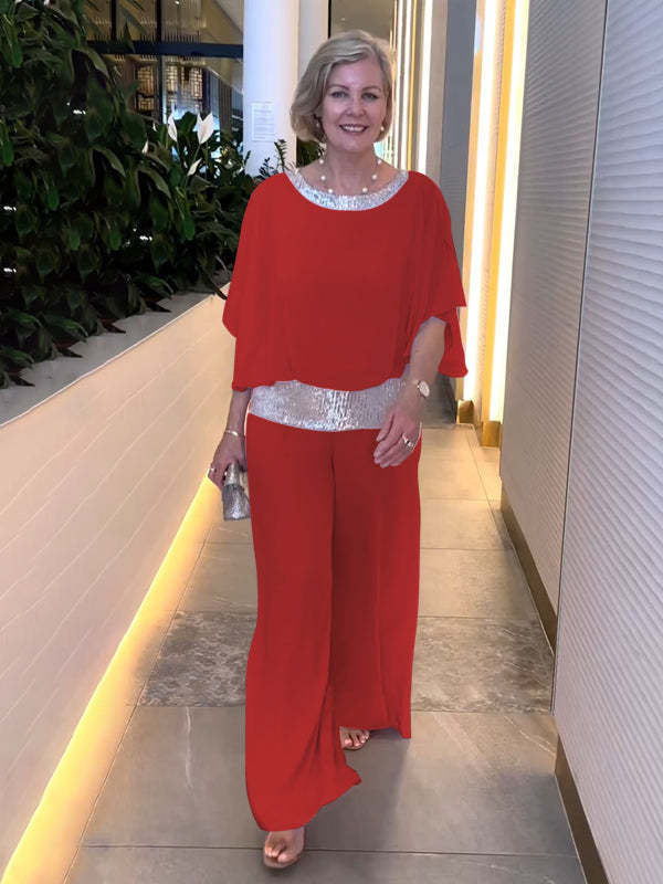 ✨ Paillettenbesetztes Farbblock Elegantes Zweiteiler - Set ✨ - Livezo