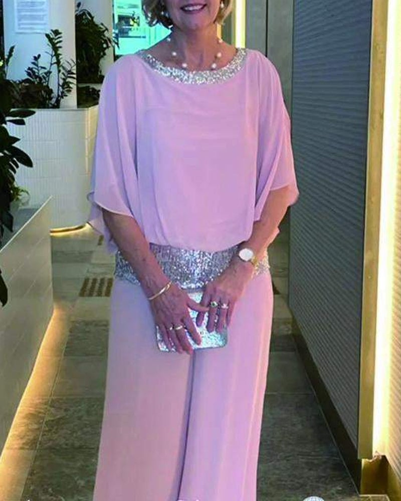 ✨ Paillettenbesetztes Farbblock Elegantes Zweiteiler - Set ✨ - Livezo