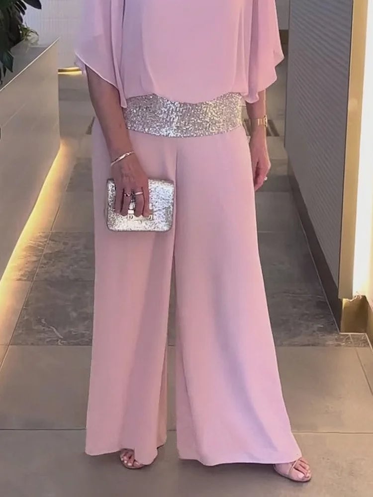 ✨ Paillettenbesetztes Farbblock Elegantes Zweiteiler - Set ✨ - Livezo