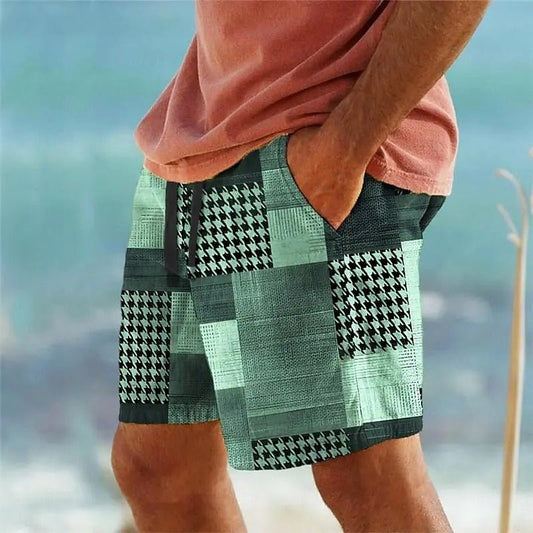 Patchwork Houndstooth Pattern Casual Shorts - Harren Cole