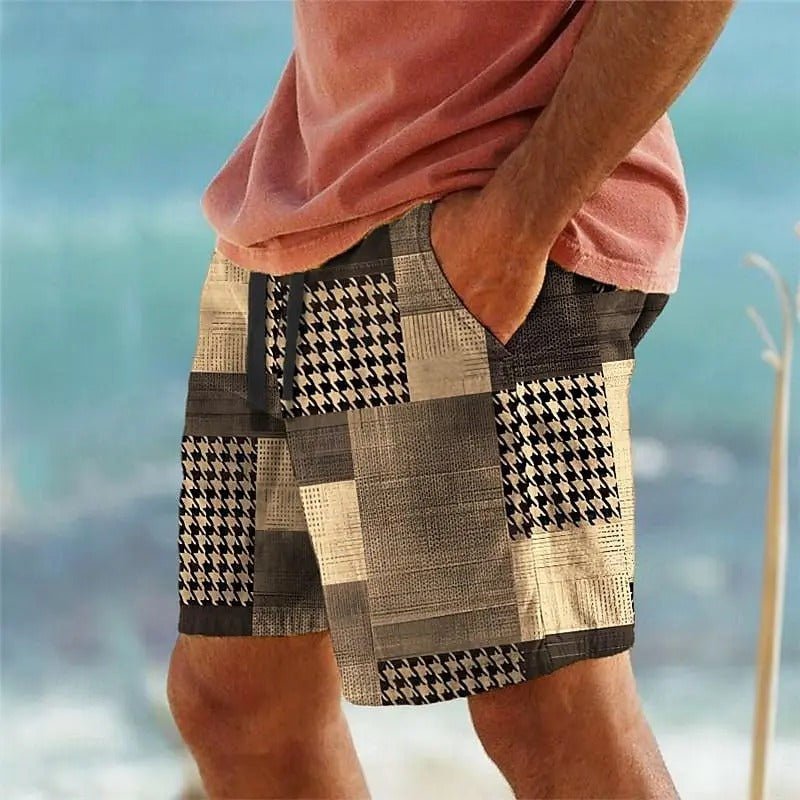 Patchwork Houndstooth Pattern Casual Shorts - Harren Cole