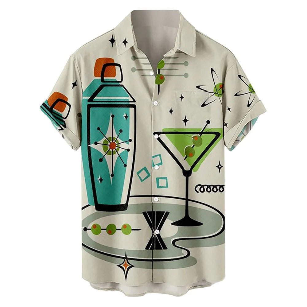 Retro Cat Motif Short Sleeve Shirt - Harren Cole