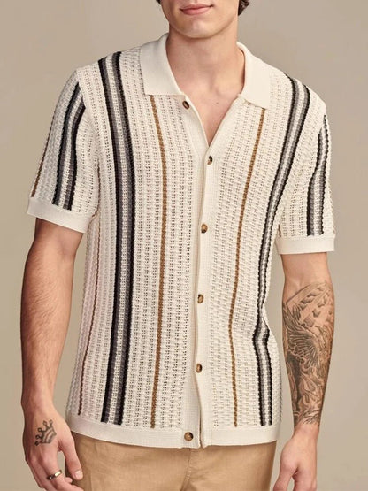 Retro Knit Shirt with Button Placket - Harren Cole