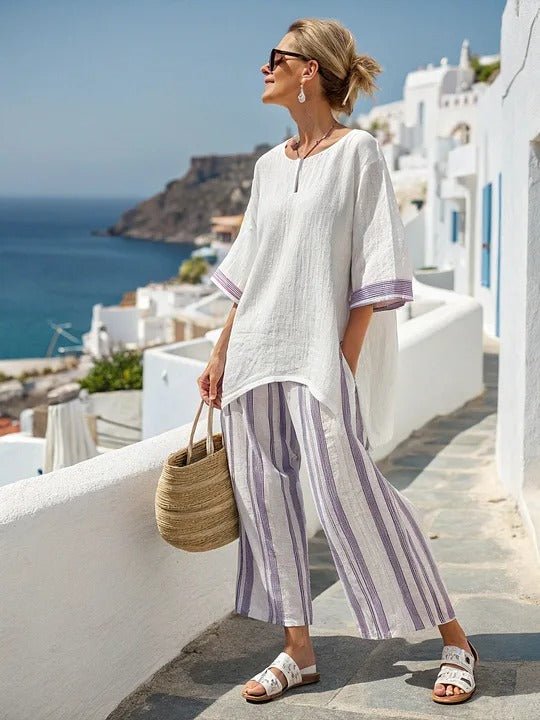 Retro - Zweiteiler mit Oversize - Oberteil und Ringelhose - Livezo