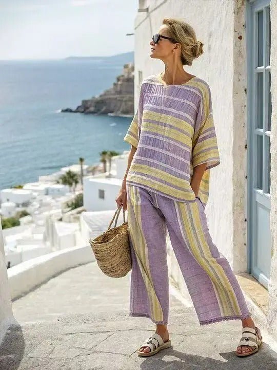 Retro - Zweiteiler mit Oversize - Oberteil und Ringelhose - Livezo