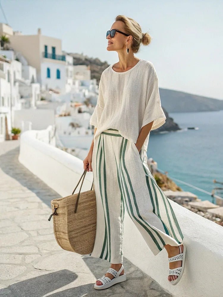 Retro - Zweiteiler mit Oversize - Oberteil und Ringelhose - Livezo