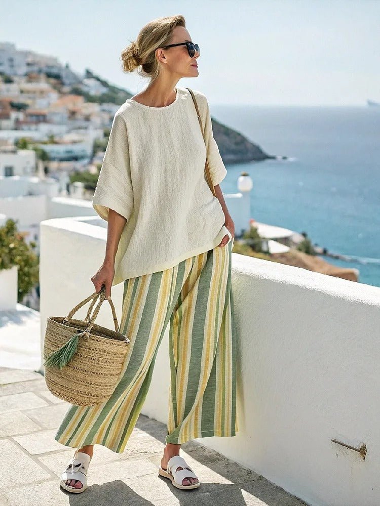 Retro - Zweiteiler mit Oversize - Oberteil und Ringelhose - Livezo