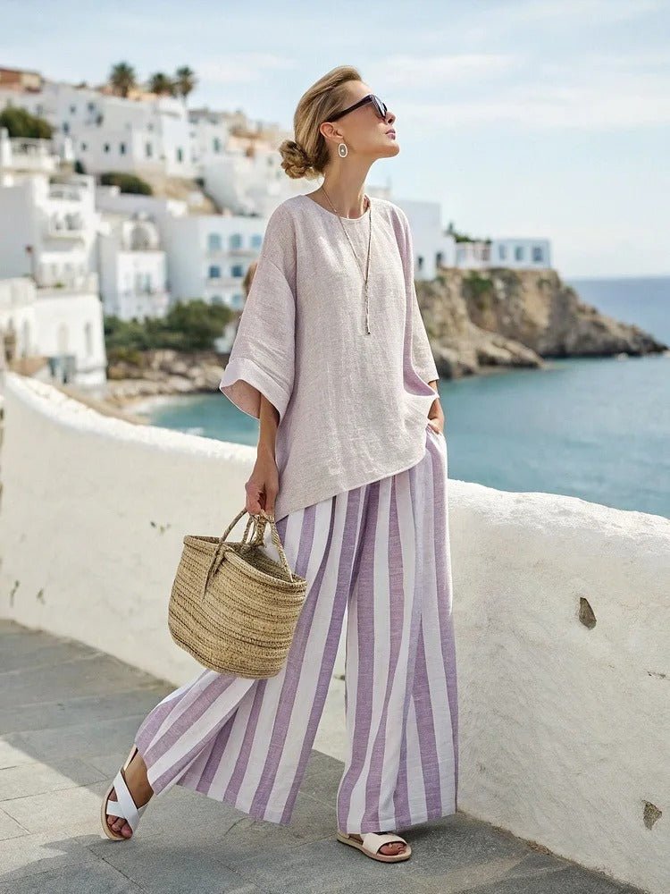 Retro - Zweiteiler mit Oversize - Oberteil und Ringelhose - Livezo