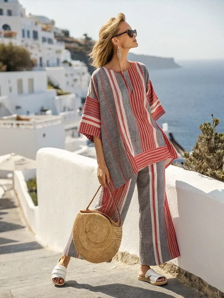 Retro - Zweiteiler mit Oversize - Oberteil und Ringelhose - Livezo