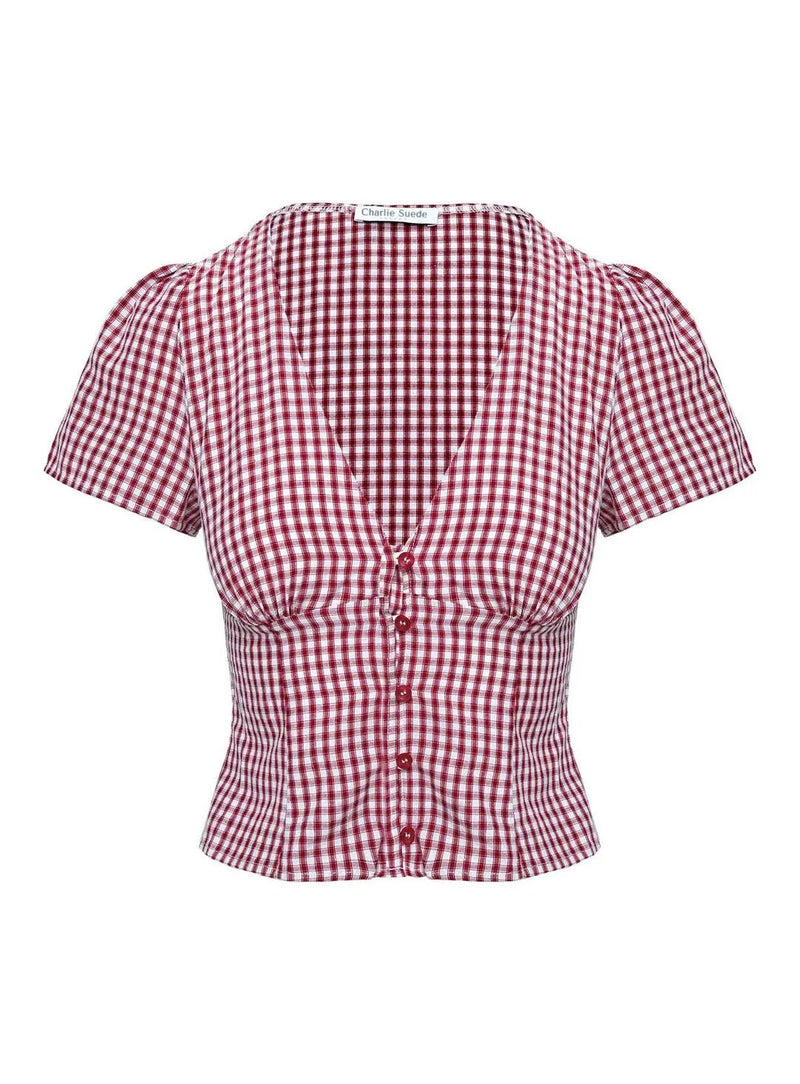 Rotes karierter leichter Casual - Oberteil - Livezo