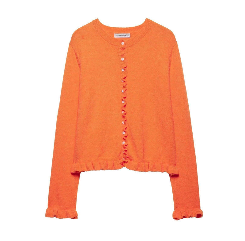 Rüschenbesetzter Damen - Cardigan mit Knöpfen, schickes Lagen - Oberteil - Livezo