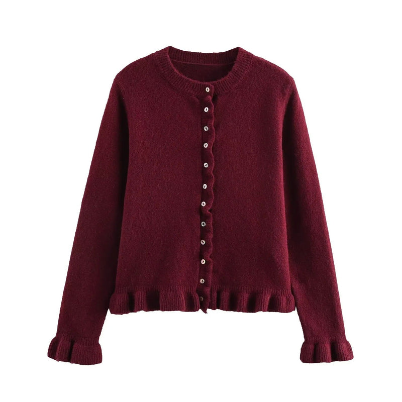 Rüschenbesetzter Damen - Cardigan mit Knöpfen, schickes Lagen - Oberteil - Livezo