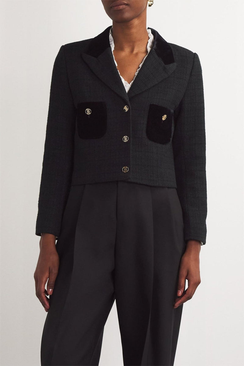 Samtblazer mit Metallknopf - Details - Livezo