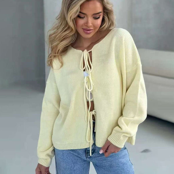 Schicker Kurzer Cardigan - Pullover mit Schnürung - Livezo