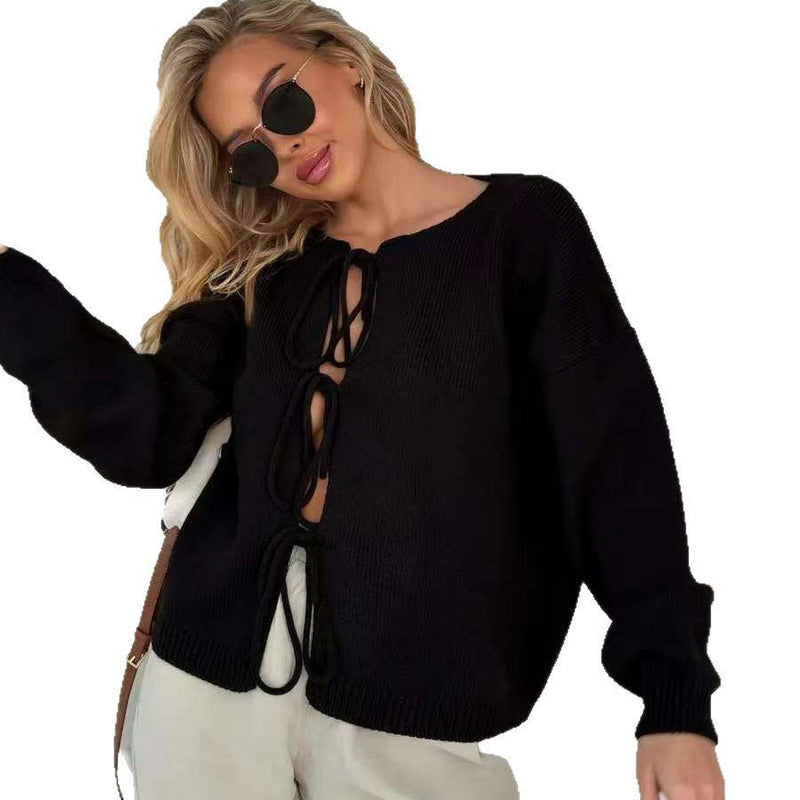 Schicker Kurzer Cardigan - Pullover mit Schnürung - Livezo
