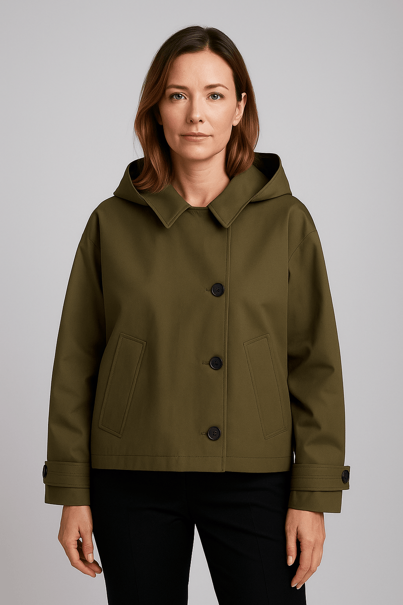 Schicker kurzer Trenchcoat mit Kapuze für Damen - Livezo