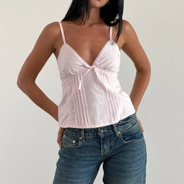 Schickes Crop - Top mit V - Ausschnitt und verstellbarer Schleife - Livezo