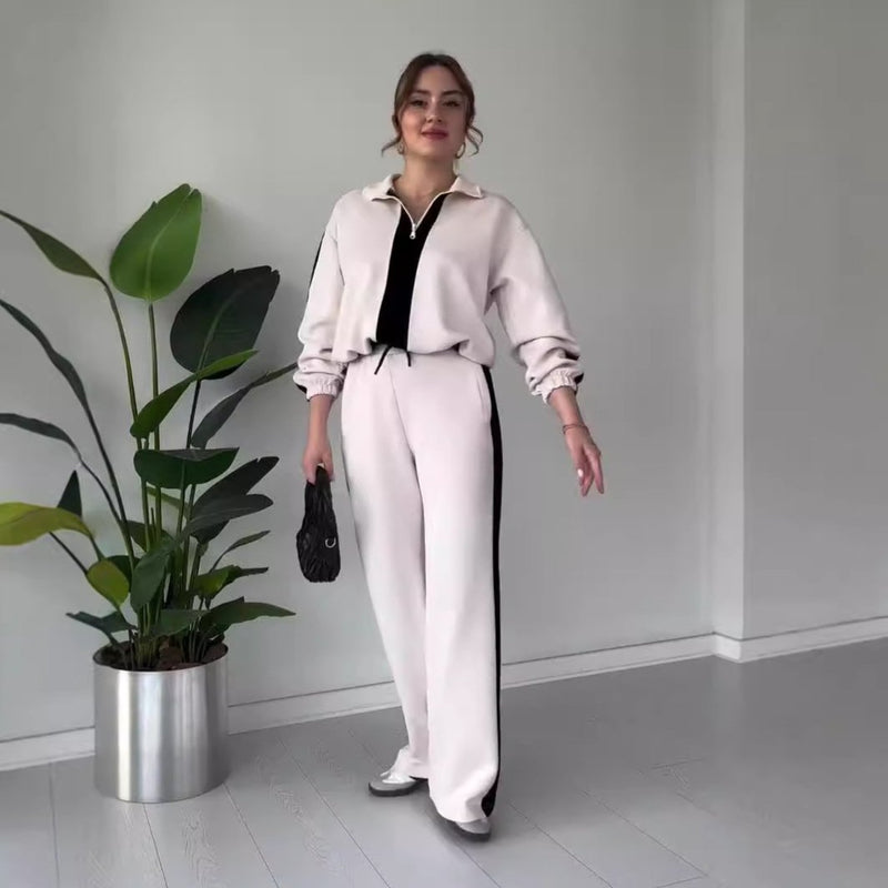 Schickes Revers - Oberteil mit Reißverschluss und Hose 2 - teiliger Anzug - Livezo