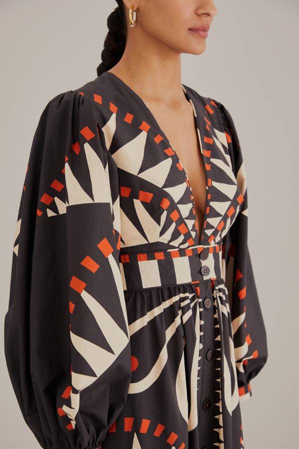 Schwarzes Coconut Grove Maxikleid mit Puffärmeln - Livezo