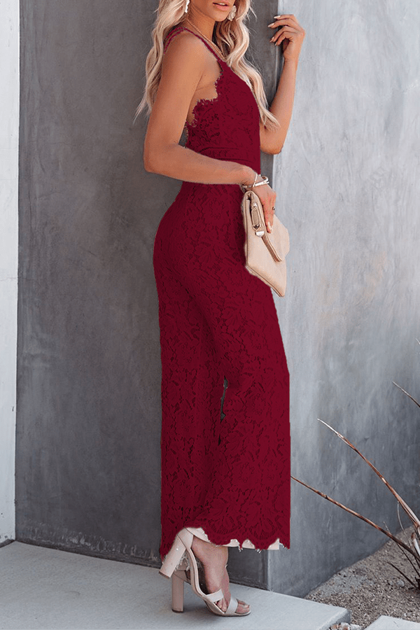 Solider Patchwork Rückenfreier Jumpsuit mit V - Ausschnitt und geradem Schnitt - Livezo