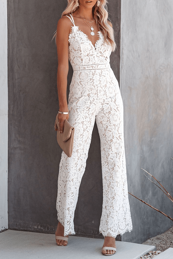 Solider Patchwork Rückenfreier Jumpsuit mit V - Ausschnitt und geradem Schnitt - Livezo