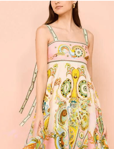 Sommerbrise Kleid mit Print – Bindeträger & Smock - Details - Livezo