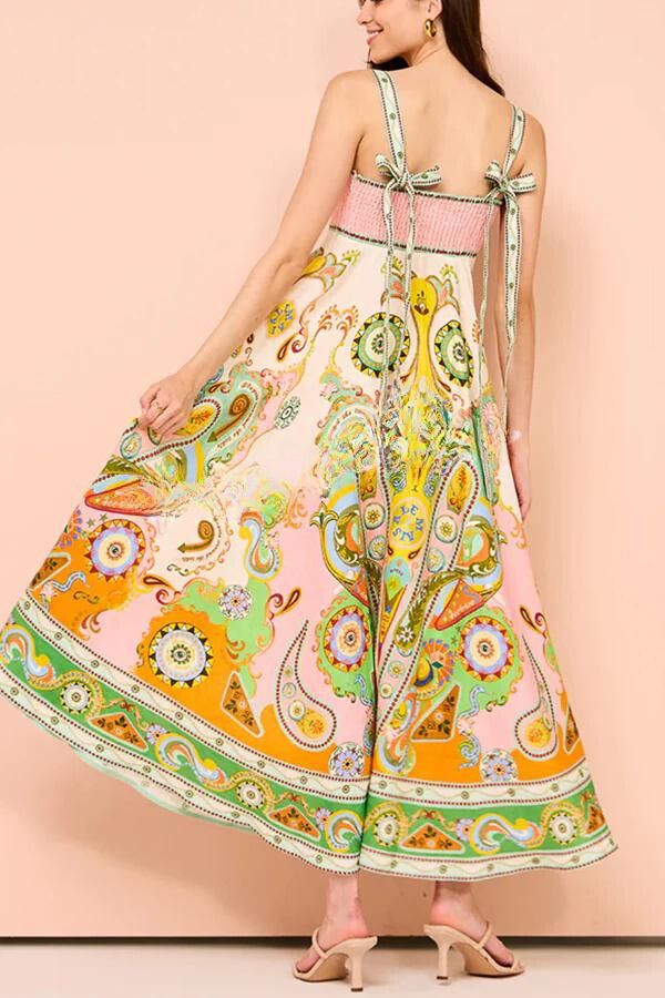 Sommerbrise Kleid mit Print – Bindeträger & Smock - Details - Livezo