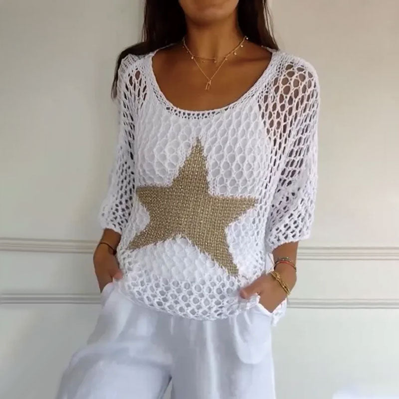 Boho Häkelstrick Mesh Bluse