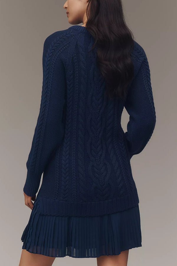 Strickpullover - Kleid mit Plisseefalten am Chiffon - Saum - Livezo