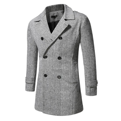 Striped Double - Breasted Long Coat for Men - Harren Cole