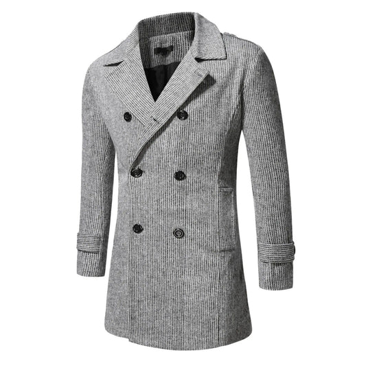 Striped Double - Breasted Long Coat for Men - Harren Cole