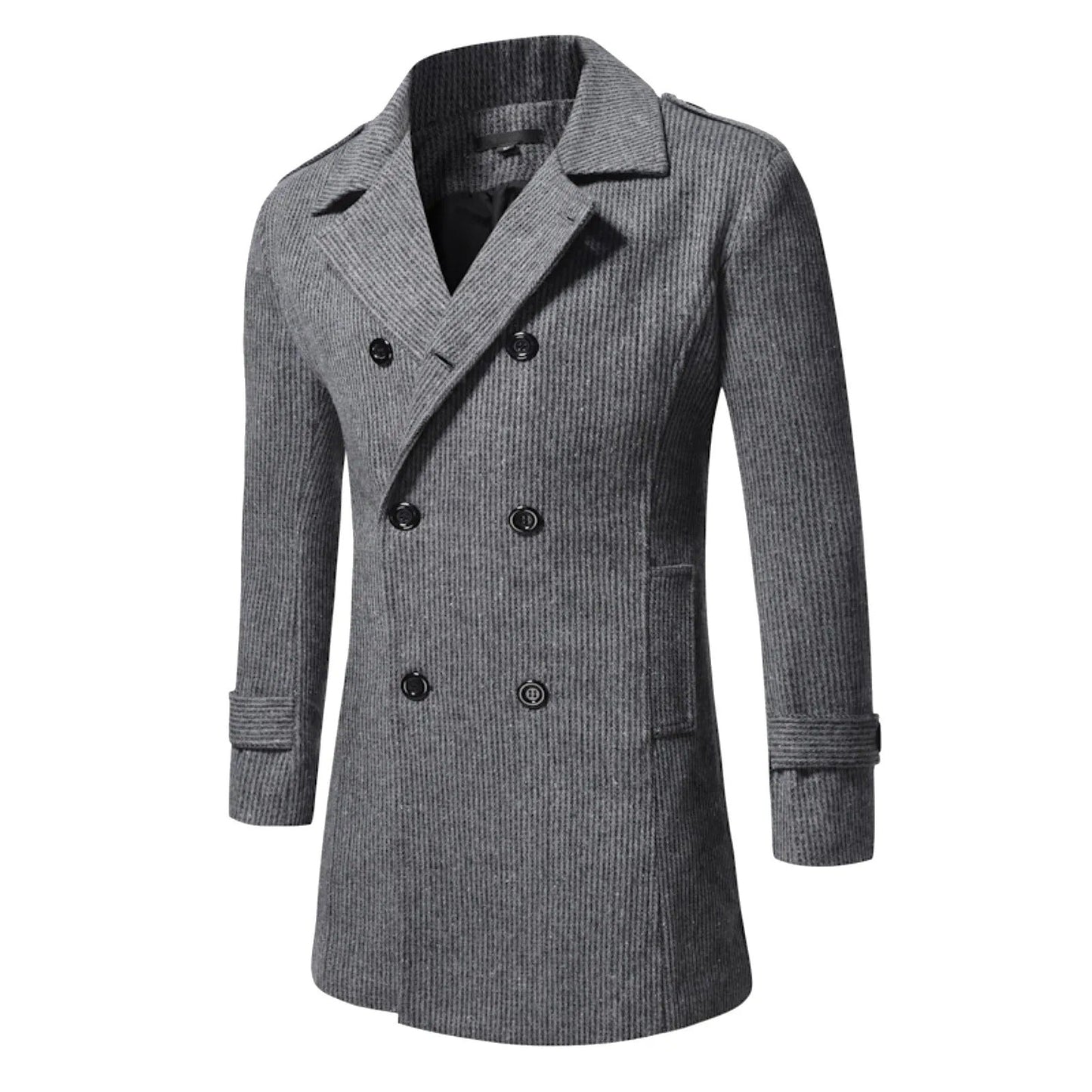Striped Double - Breasted Long Coat for Men - Harren Cole