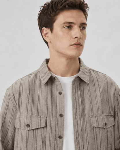 Textured Striped Button-Up Overshirt - Harren Cole