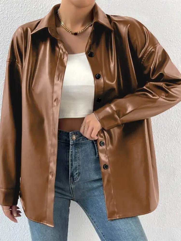 Vintage Leder - Bomberjacke mit Reverskragen und Knopfverschluss - Livezo