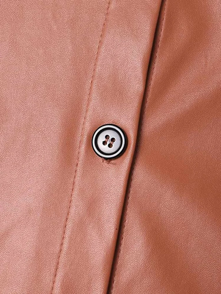 Vintage Leder - Bomberjacke mit Reverskragen und Knopfverschluss - Livezo