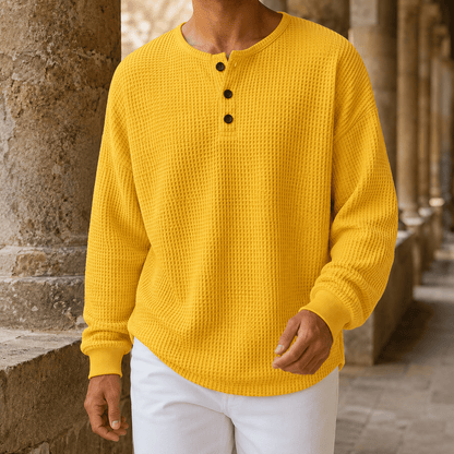 Waffle Knit Henley Sweater Relaxed Fit - Harren Cole